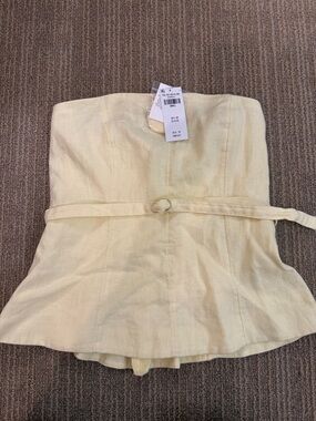 Abercrombie & Fitch Strapless Belted Linen Top in Pale Yellow